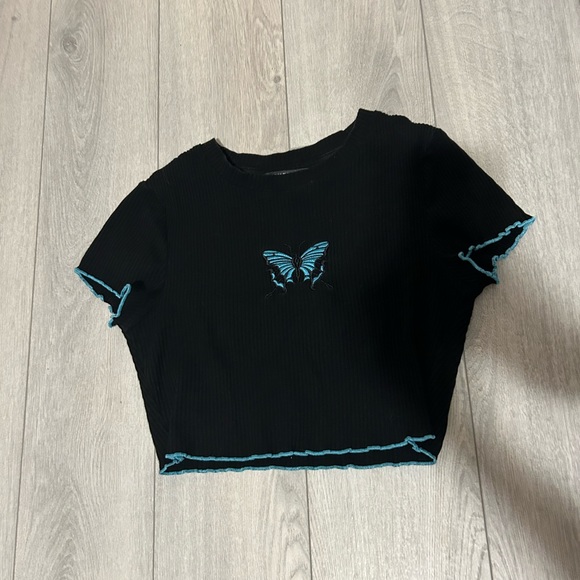 Y2K Butterfly Crop Frill Top - Picture 2 of 2